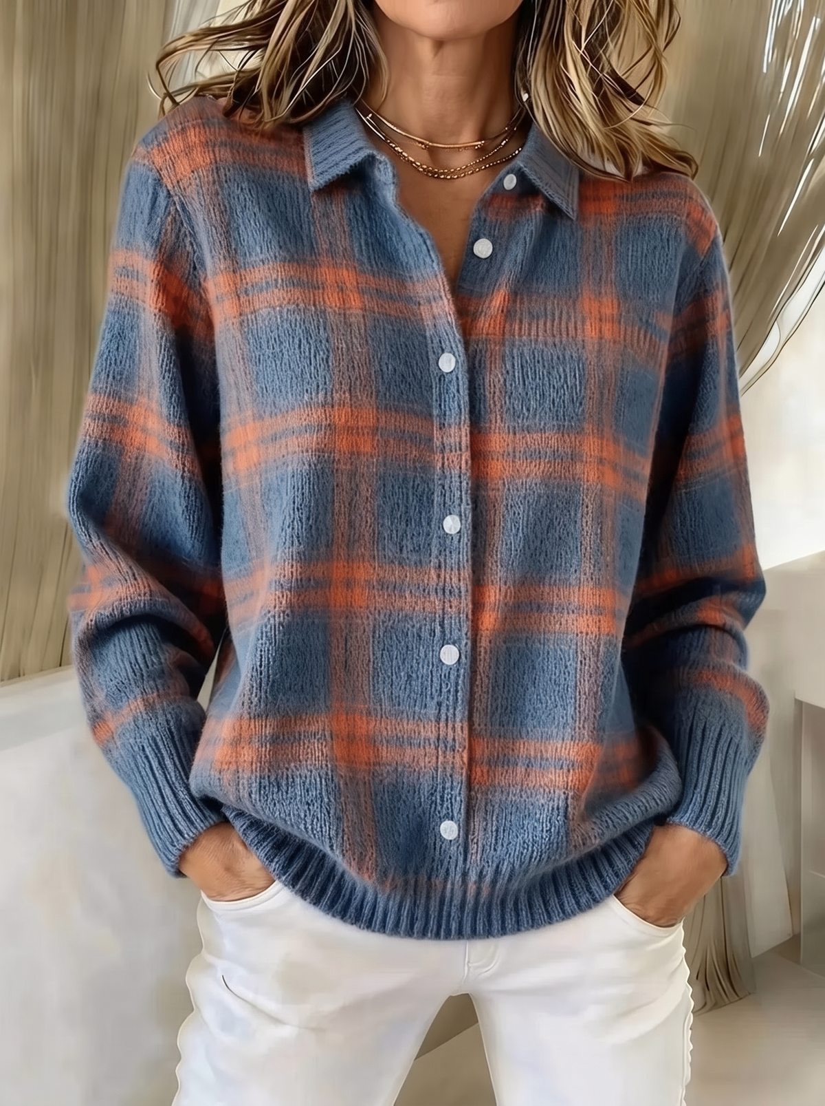 Cosette | Karierter Cardigan mit Hemdkragen
