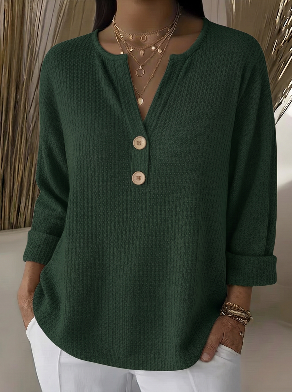 Lucinda | Waffle Henley Pullover