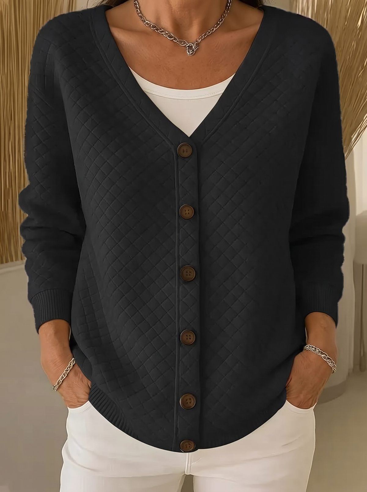 Elouise | Gequilteter V-Ausschnitt Cardigan