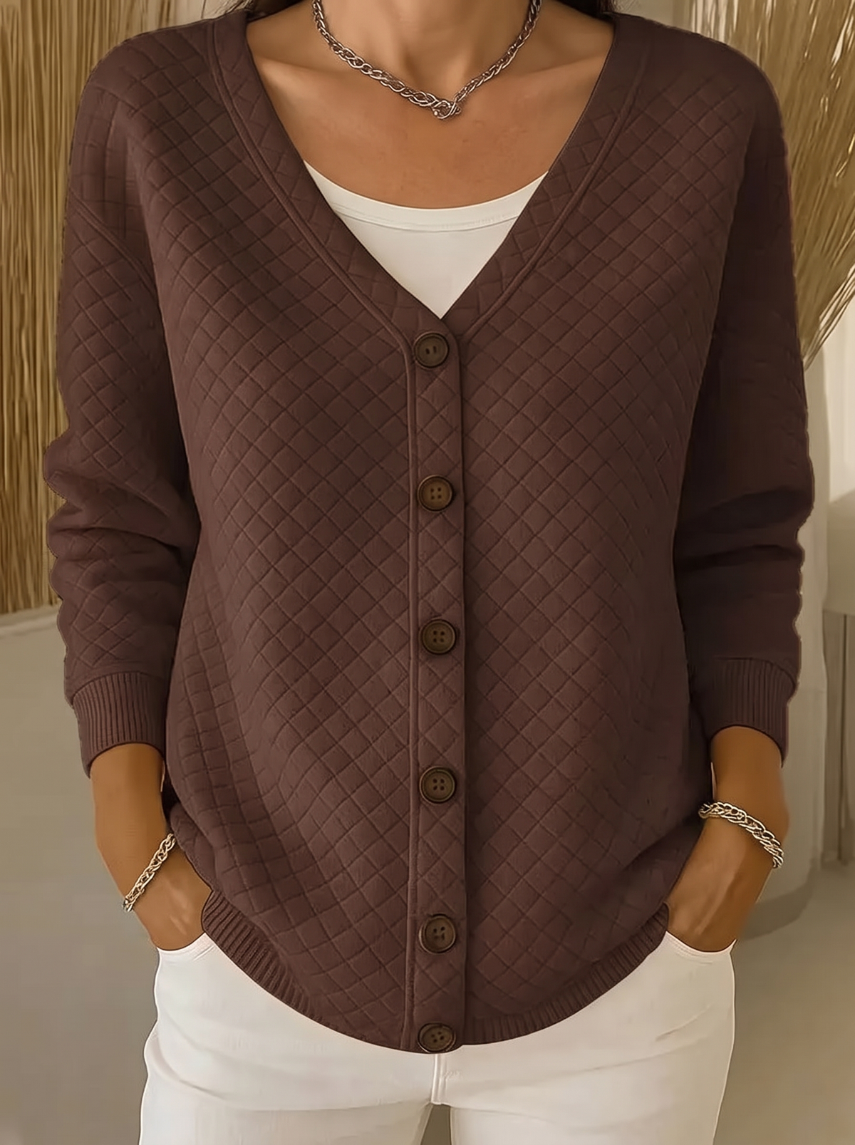 Elouise | Gequilteter V-Ausschnitt Cardigan