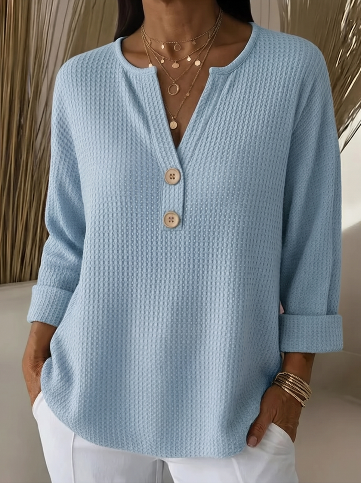 Lucinda | Waffle Henley Pullover