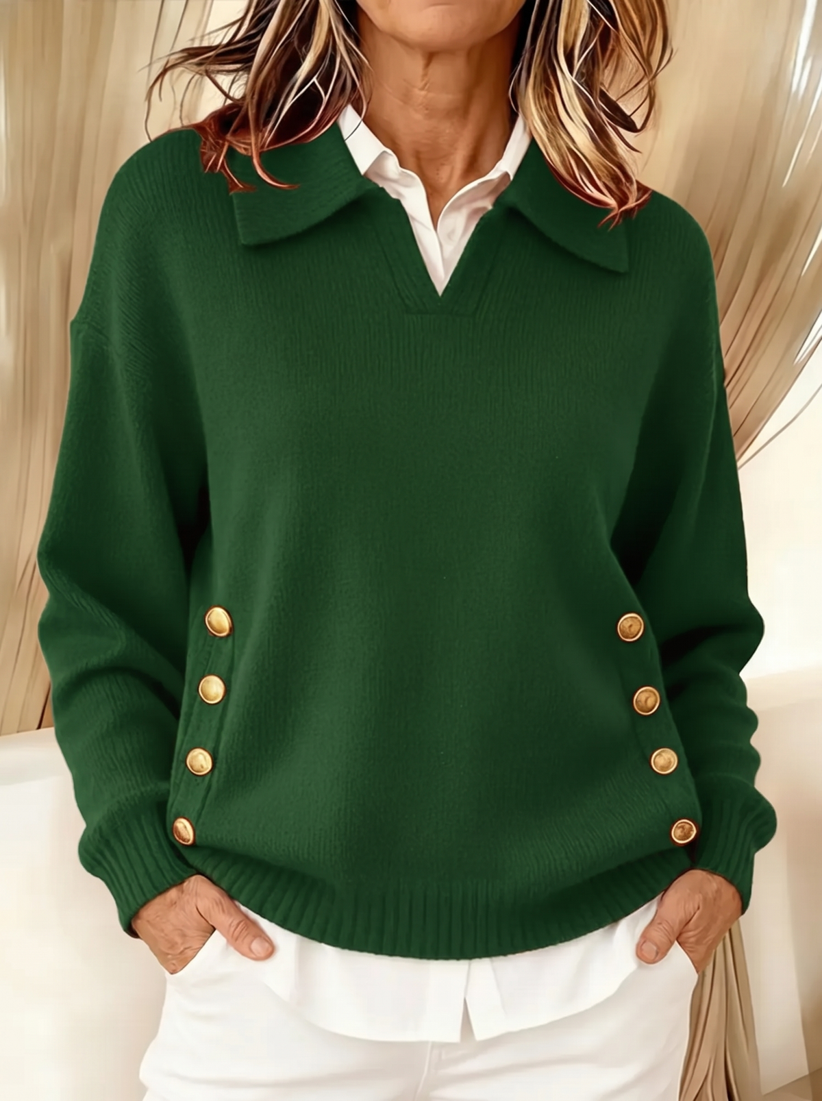 Vynette | Pullover mit Kragen und V-Ausschnitt