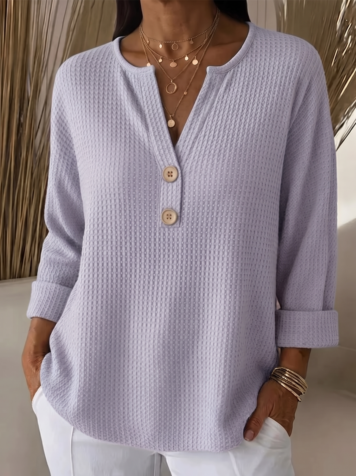 Lucinda | Waffle Henley Pullover