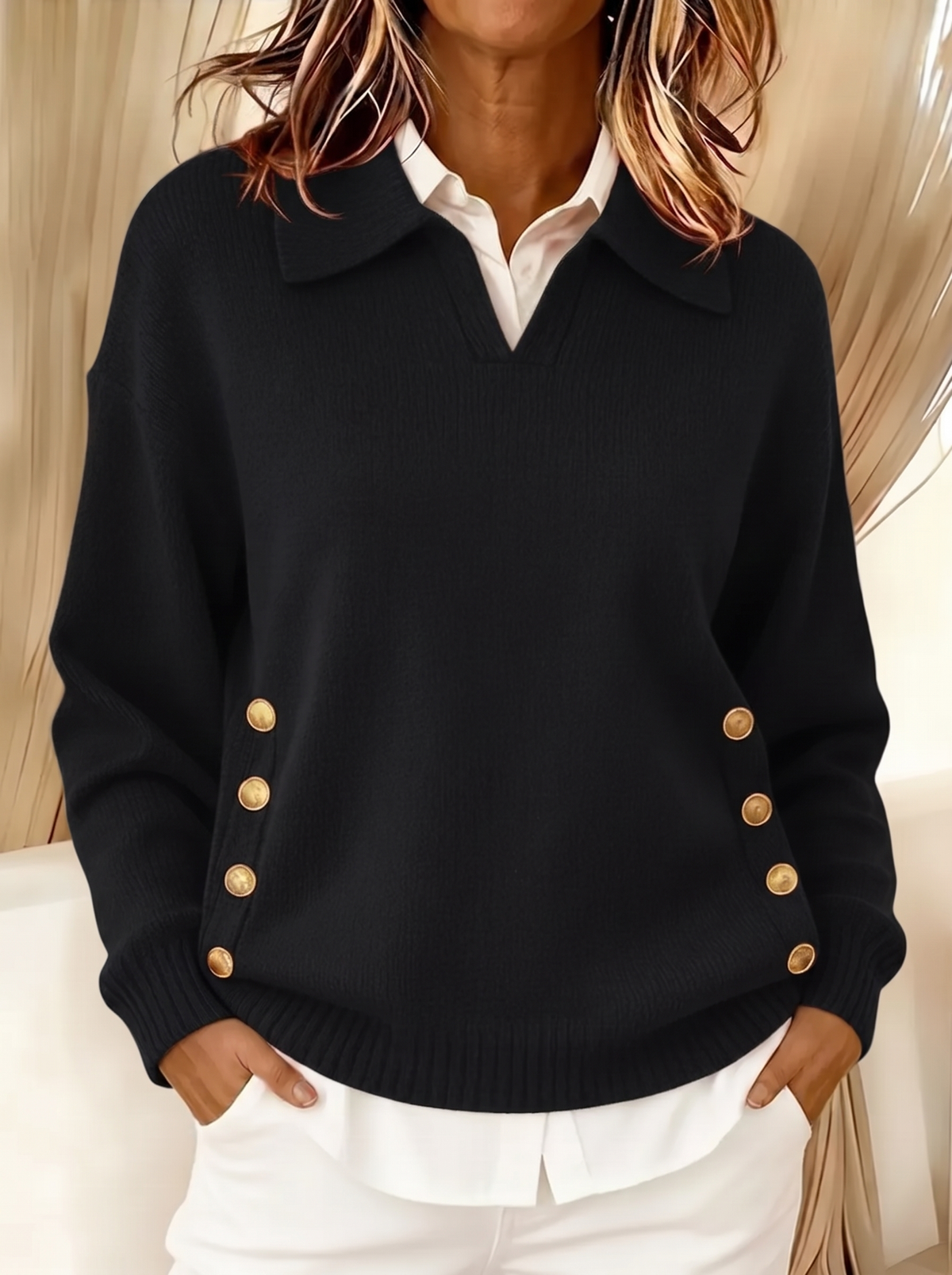 Vynette | Pullover mit Kragen und V-Ausschnitt