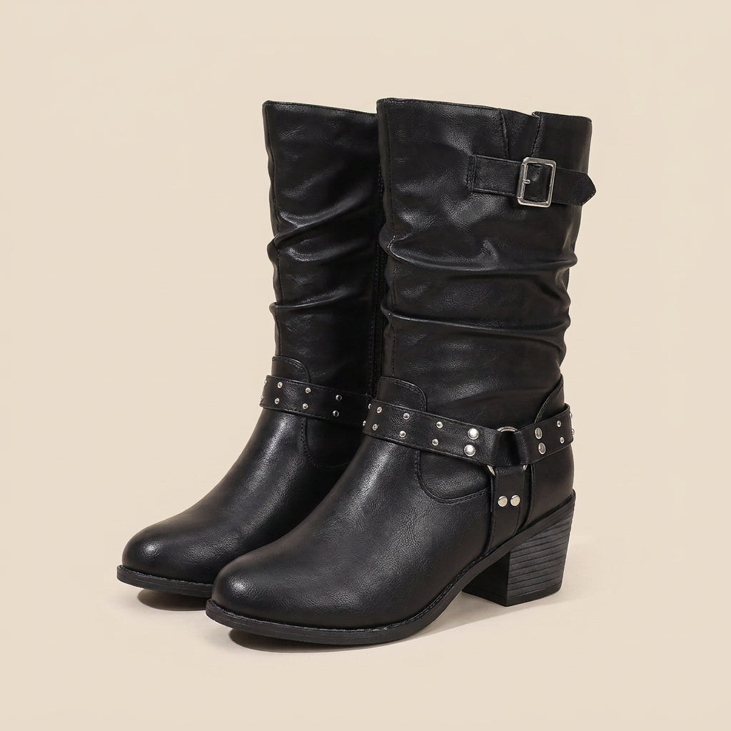 Virelle | Damen-Motorradstiefel in Lederoptik mit Nieten