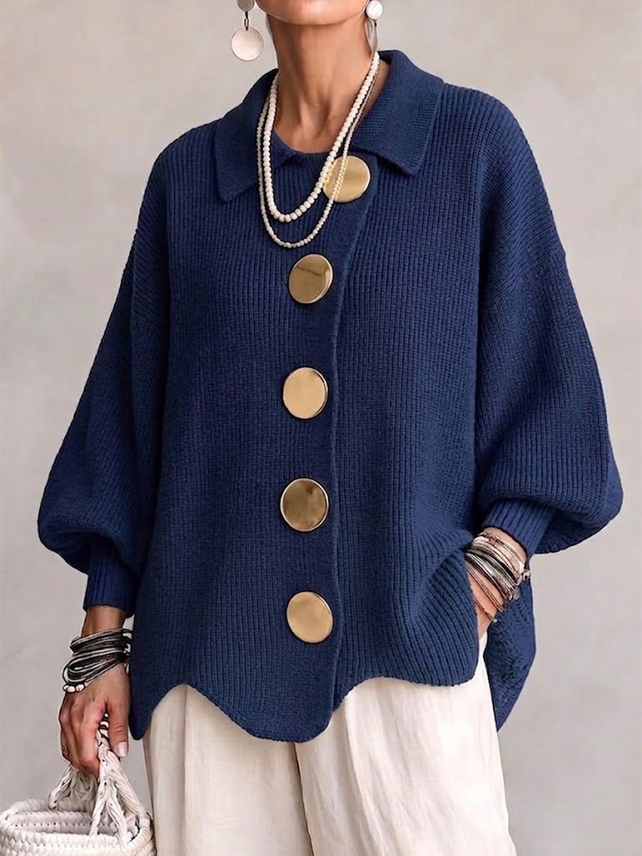 Isadora | Oversize-Strickjacke mit grossem Metallknopfkragen