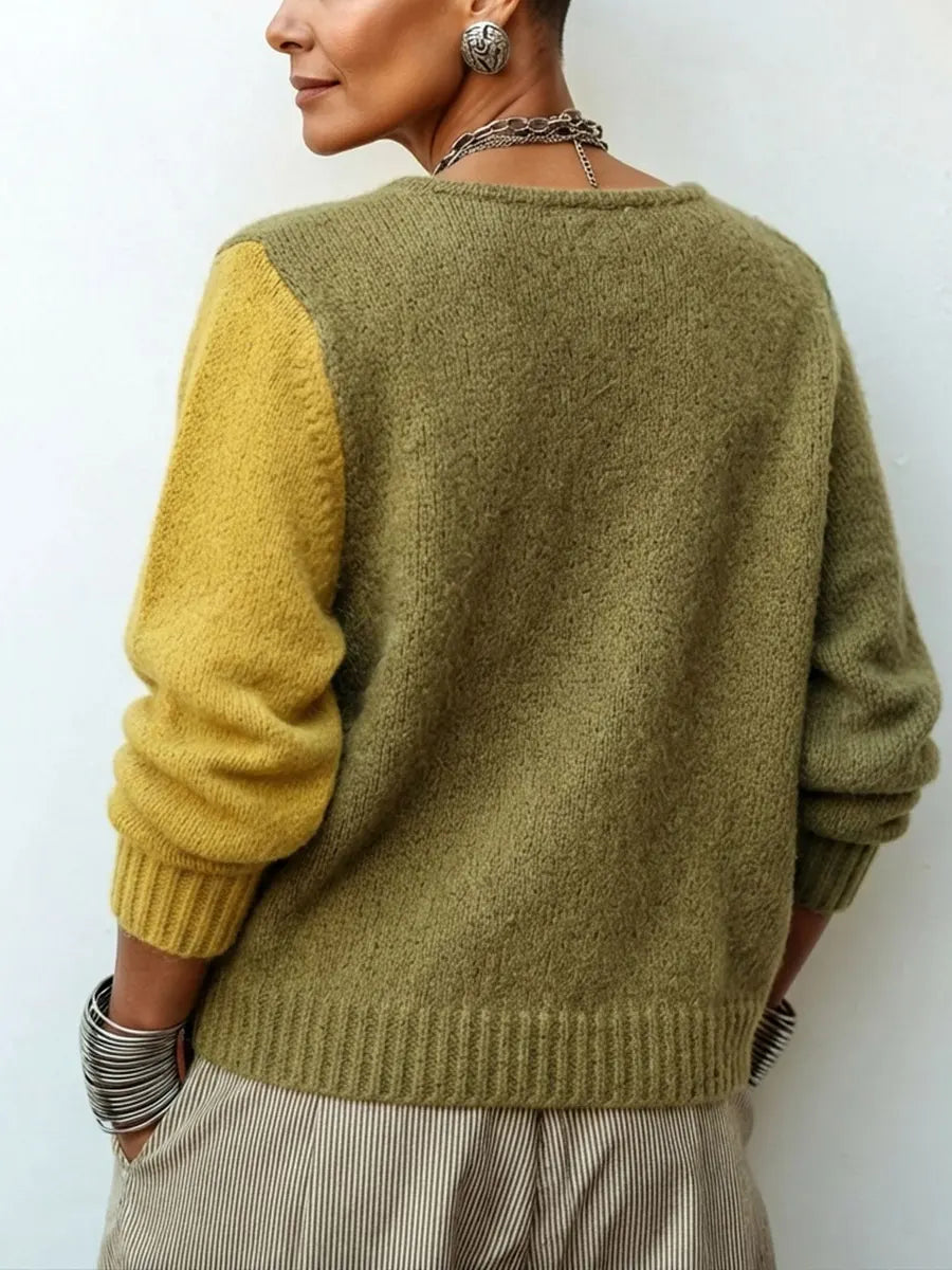 Künstlerischer Gemütlicher Asymmetrischer Farbblock Strickpullover