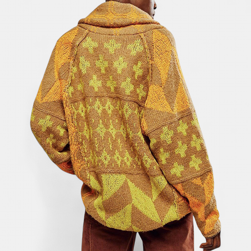 GEORGINA | Übergroßer Print Strickmantel mit Knopfleiste