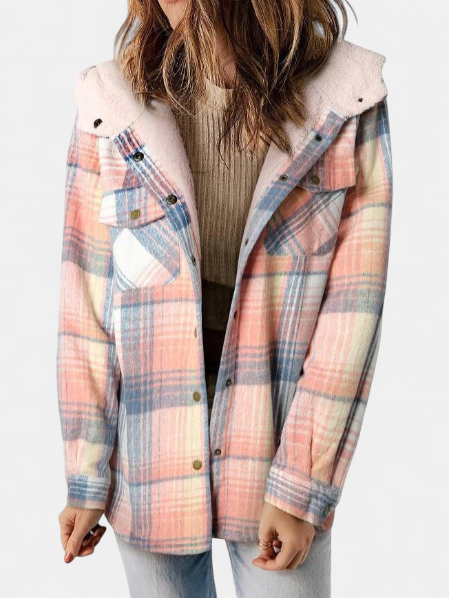 AMELIA | Damen Karo Kapuzen Flanelljacke für Herbst & Winter