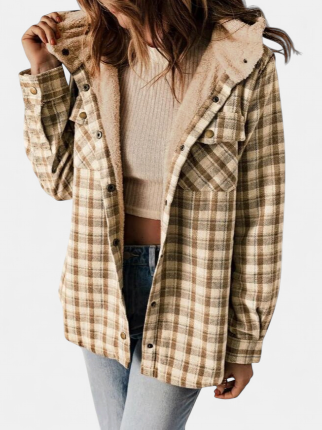AMELIA | Damen Karo Kapuzen Flanelljacke für Herbst & Winter