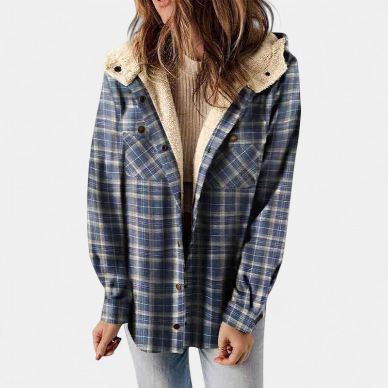 AMELIA | Damen Karo Kapuzen Flanelljacke für Herbst & Winter