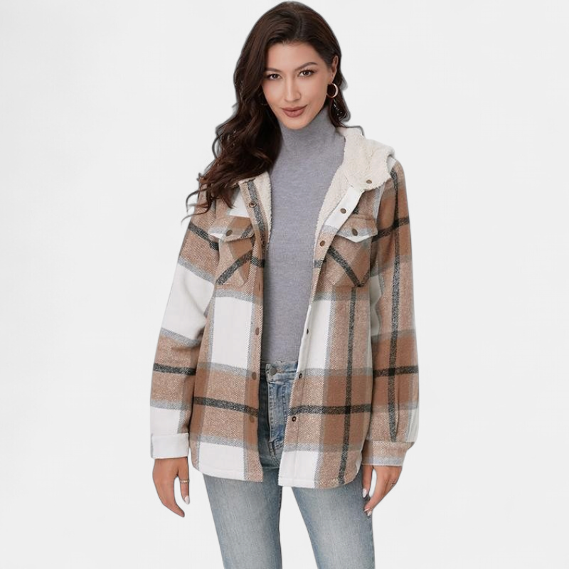 AMELIA | Damen Karo Kapuzen Flanelljacke für Herbst & Winter