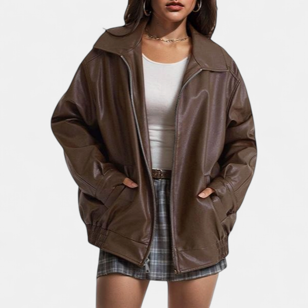 KENDRA | Damen Oversized Kunstwildleder Motorradjacke