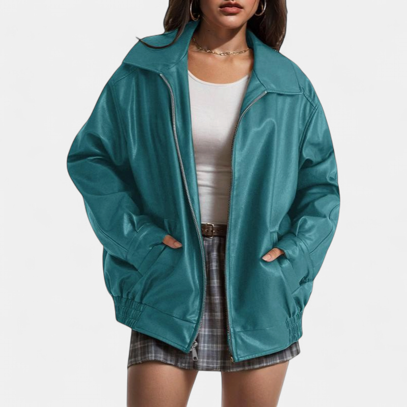 KENDRA | Damen Oversized Kunstwildleder Motorradjacke