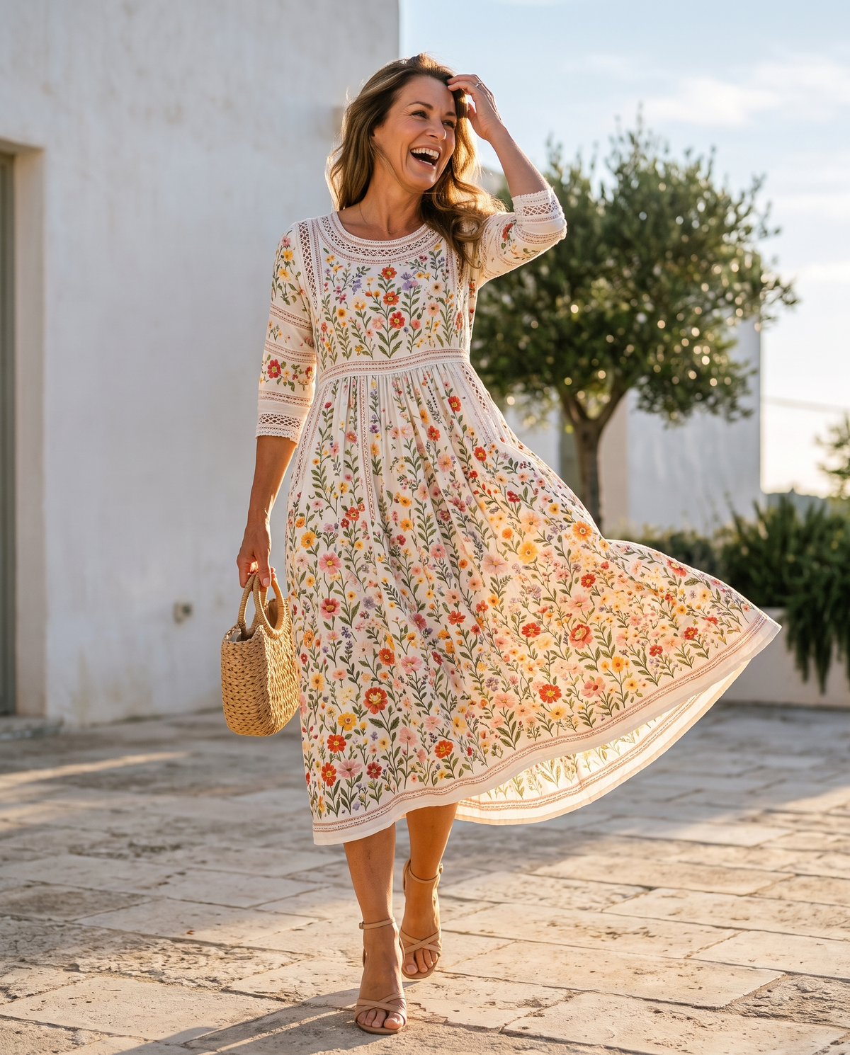 Wildblumenwiese Charm Midi Kleid